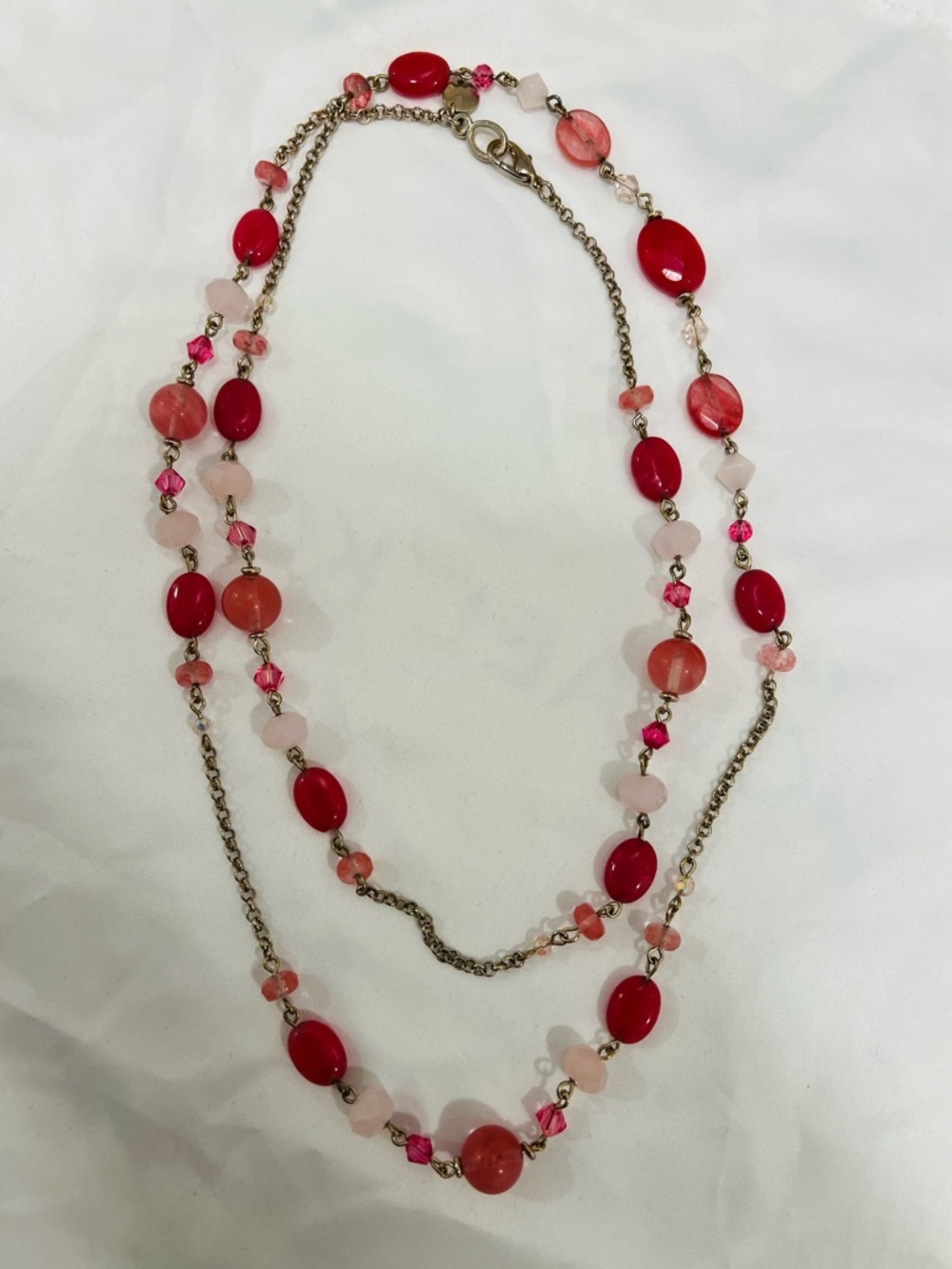 Talbots Pink & Red Bead Long Necklace